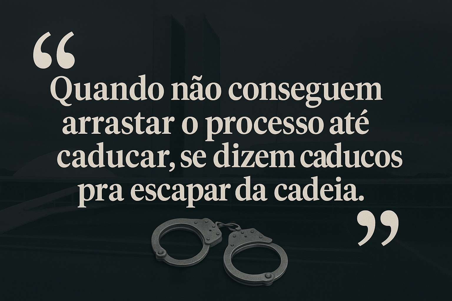 Imagem com os dizeres: Quando não conseguem arrastar o processo até caducar, se dizem caducos pra escapar da cadeia.